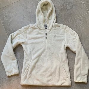 Fleece with hood beige size M with pockets